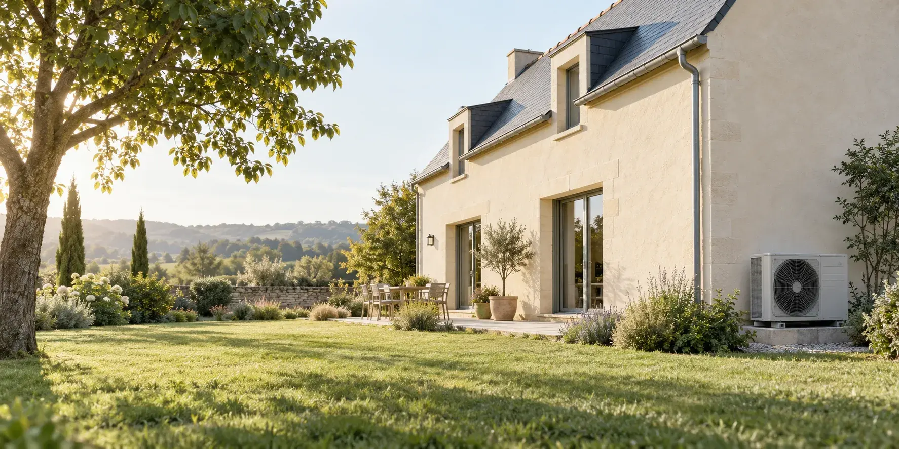 Illustration d’une maison équipée d’une pompe à chaleur